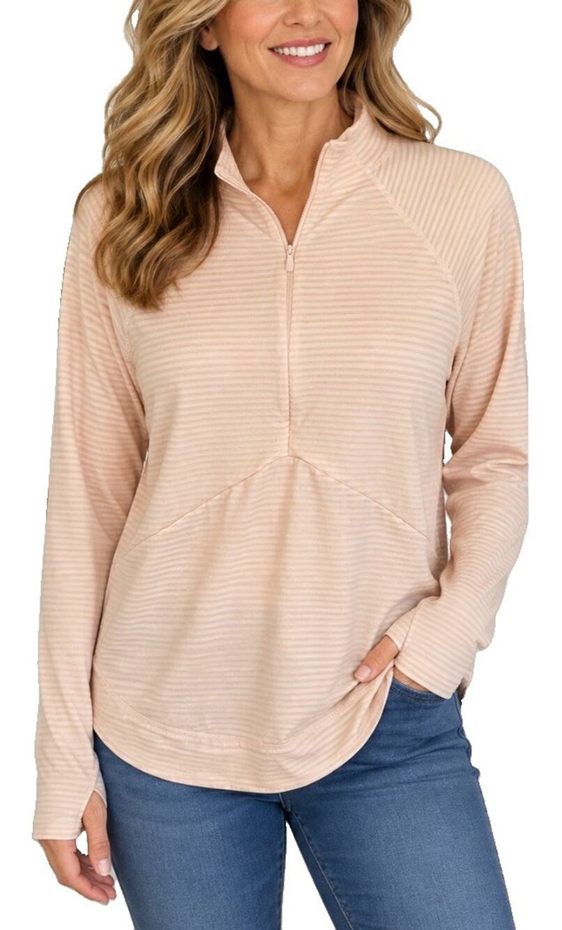 Eddie Bauer Quarter Zip Sweater Womens Large Blush Pullover Long Sleeve